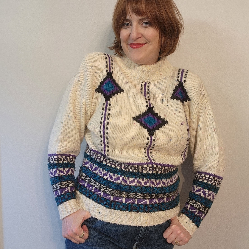 90s Funky Mock Neck Ski Sweater